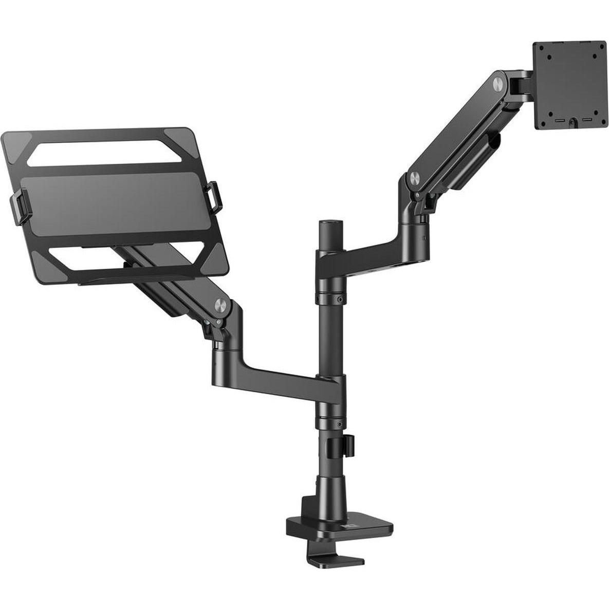 ACT Braccio per monitor singolo e braccio per laptop per ufficio premium, con molla a gas, montato su (Tavolo, 49", 20 kg), Supporto per monitor, Nero