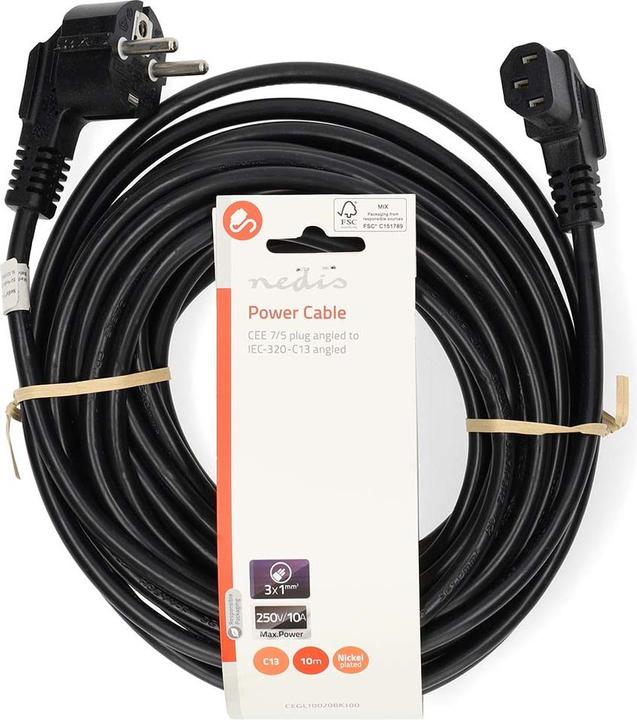 Image du produit Nedis Câble d'alimentation | Fiche à contact de protection | IEC-320-C13 | Coudé | Coudé | Nickelé | 10. (10 m)