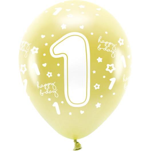 Partydeco Metallic Eco Balloons 33 cm, Number " 1 ", light gold (1 pkt / 6 pc.)