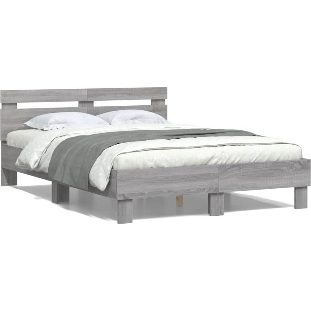 VidaXL, Bett, Bettgestell mit Kopfteil LED-Beleuchtung (135 x 190 cm)