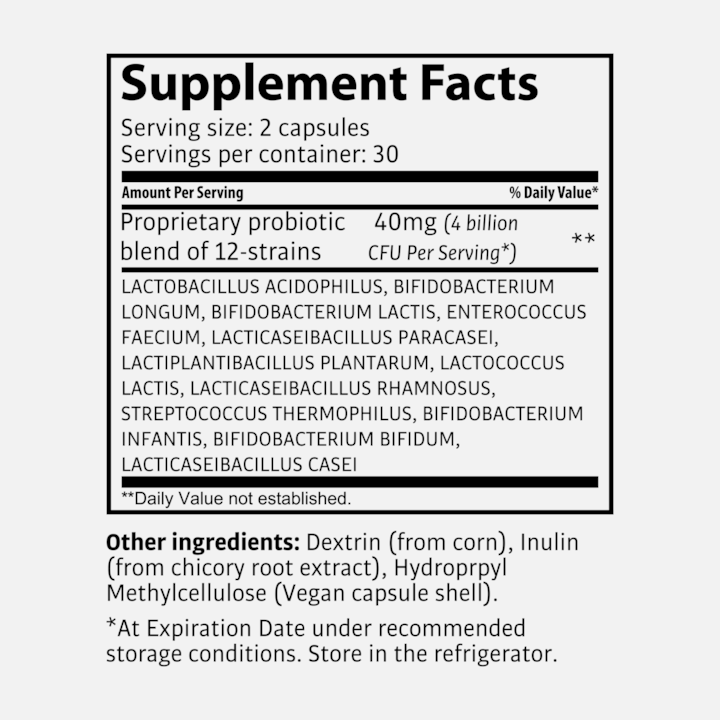 Valeurs nutritives et ingrédients Tasnim Pro Darm ESL - Bactéries lactiques - 60 gélules (60 pièce(s), Capsules)
