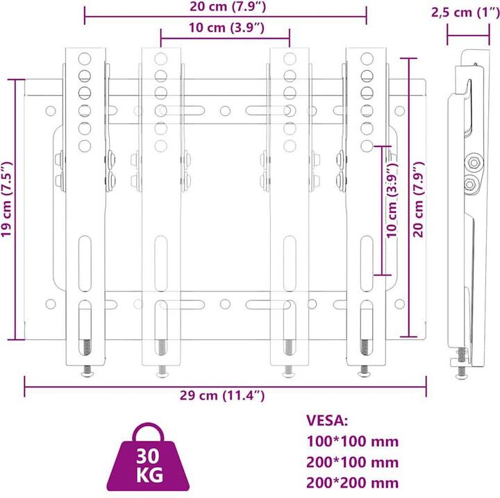 Produktbild VidaXL TV-Wandhalterung 14-42 Zoll Bildschirme Max VESA 200x200mm 30kg (Wand, 42", 30 kg)