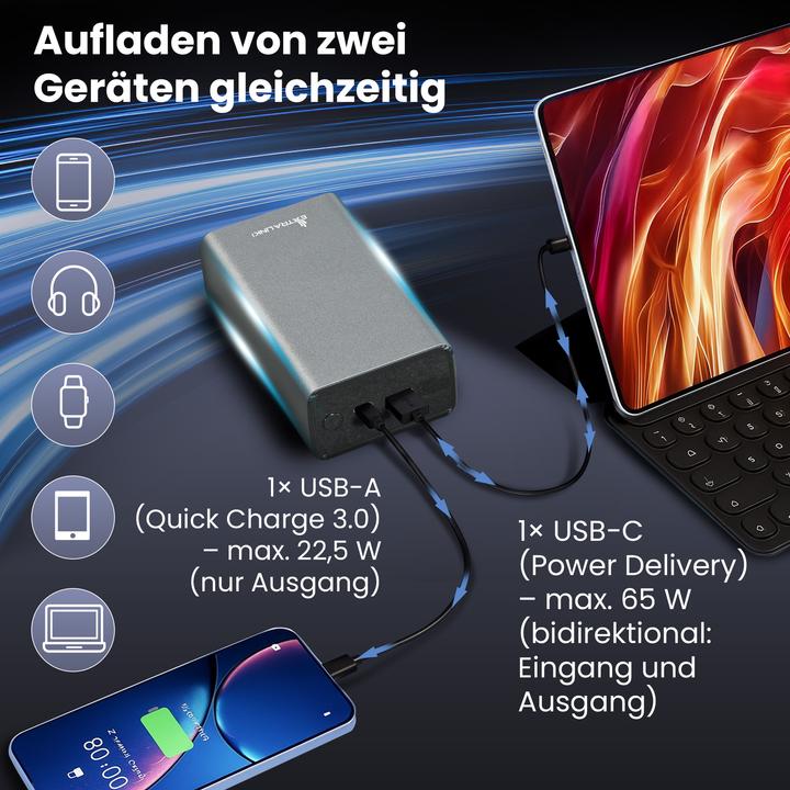 Actual product image Extralink EPB-127 30000mAh Srebrny | Powerbank | Power bank, 65W PD, USB-C (30000 mAh, 65 W, 111 Wh)