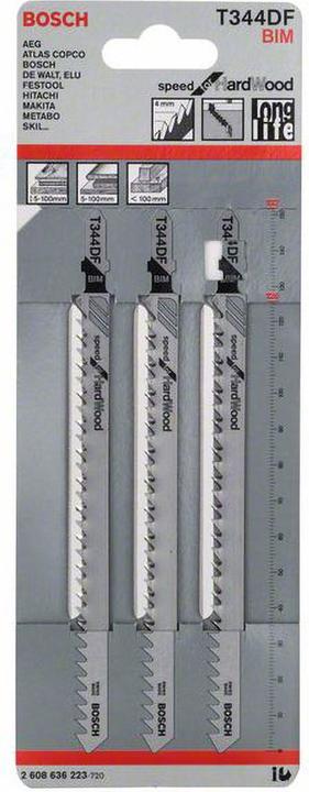 Immagine prodotto Bosch Professional Zubehör Lama per seghetto alternativo T 344 DF Speed per legno duro, confezione da 3