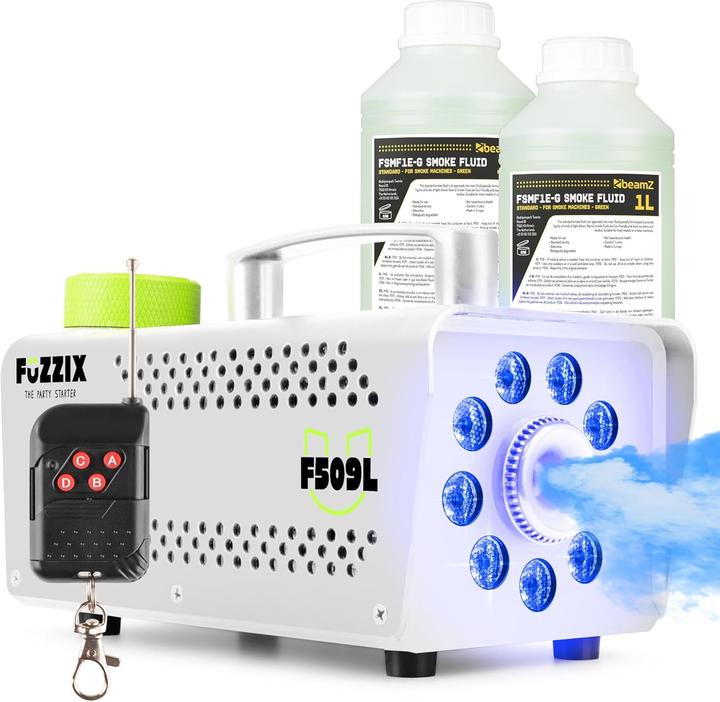Fuzzix F509LW Party Smoke Machine with 9 built -in RGB LEDs incl 2L smoke fluid - White