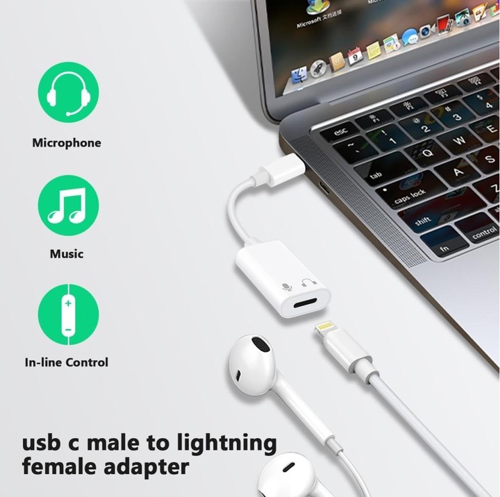 Actual product image PowerGuard USB-C to Lightning headphone adapter (USB Type C)