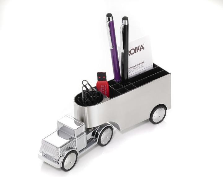 Actual product image Troika OFFICE TRUCKER Porte-crayons et distributeur de trombones, gris brillant