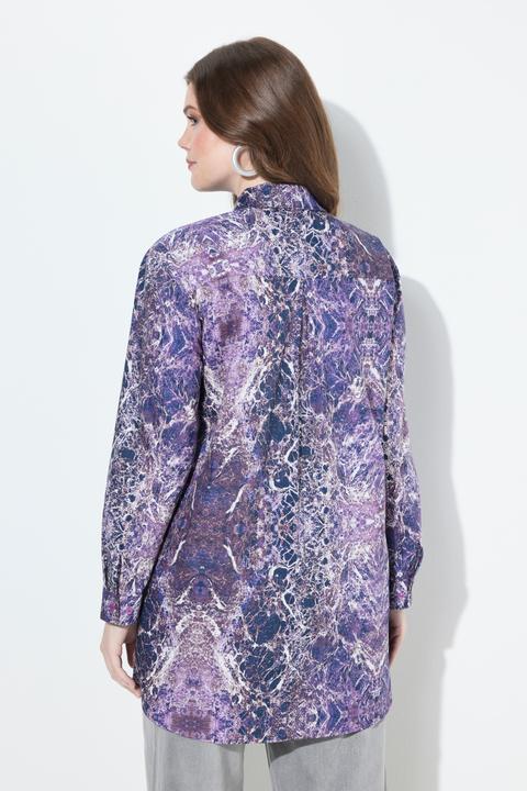 Actual product image Ulla Popken Agate Print Long Sleeve Button Down Tunic Blouse (50, 52)