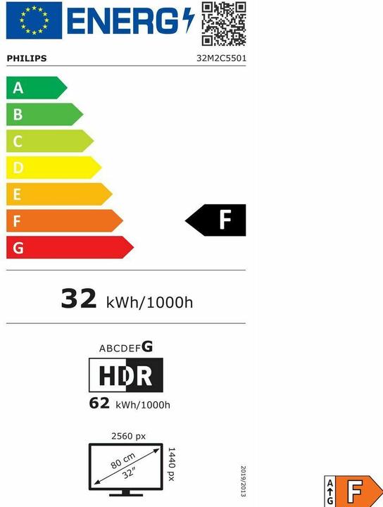 Energy Label Philips Evnia 32M2C5501 (2560 x 1440 pixels, 31.50")