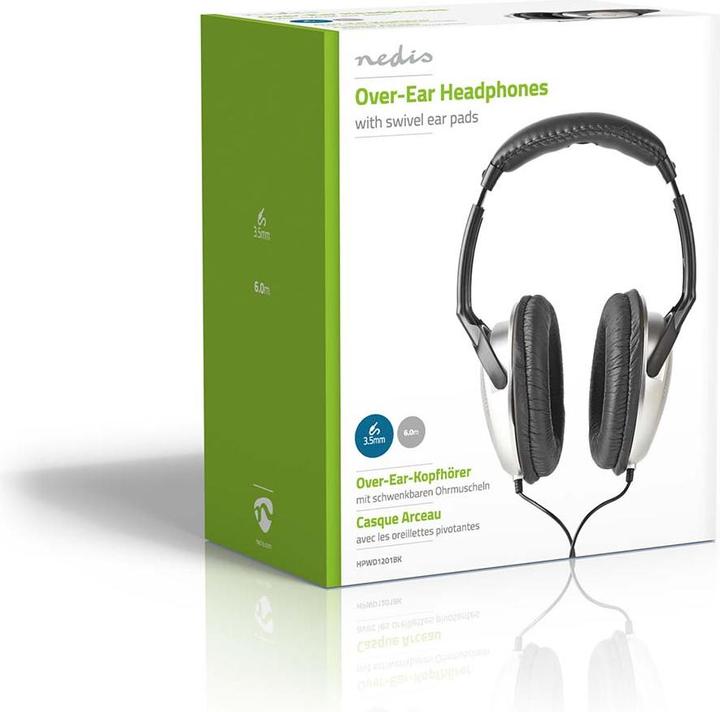 Actual product image Nedis Headphones with cable - Over-Ear - 6 m Round cable - HiFi - Ergonomic ear cups - Silver (Cable)