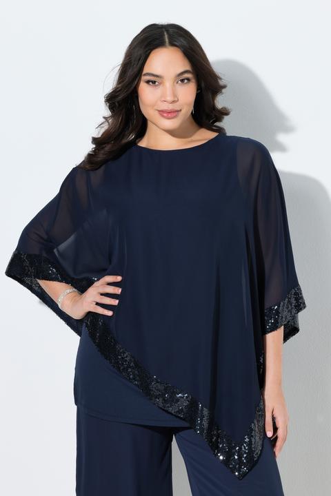 Produktbild Ulla Popken Bluse, Chiffon-Überwurf, U-Boot-Ausschnitt, 3/4-Arm (50, 52)