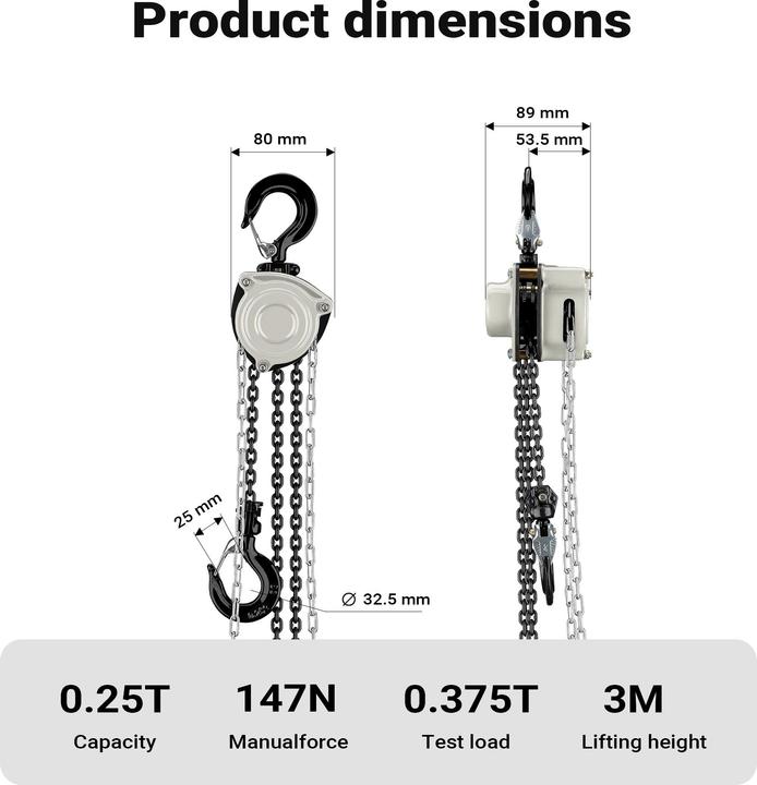 Produktbild Wiltec Kettenzug bis 1t Handkettenzug 3m Hubhöhe Hebelzug Tragmittel Hebezeug