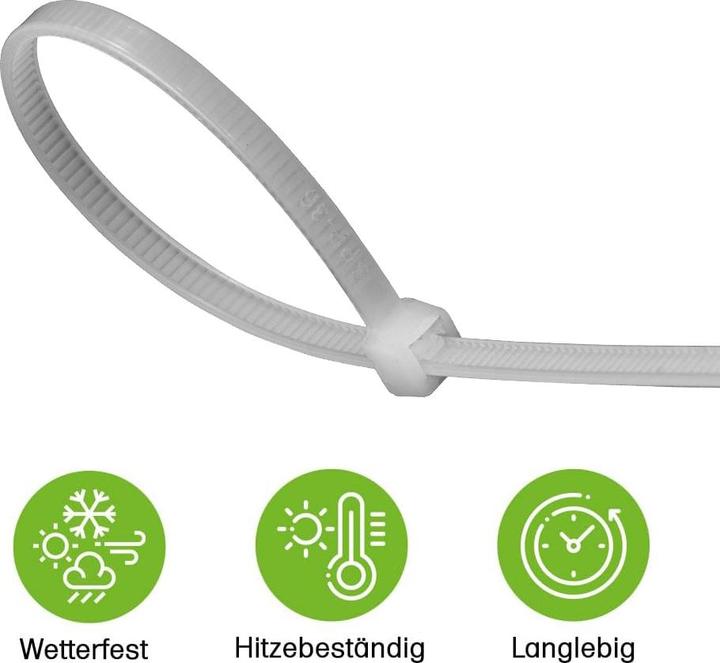 Actual product image Offgridtec Kabelbinder 1000 Stk. weiss Nylon UV-Beständig Verschiedene Längen 100mm 150mm 200mm 250mm 300mm (Plastic cable ties, 300 mm, 1000 pcs.)