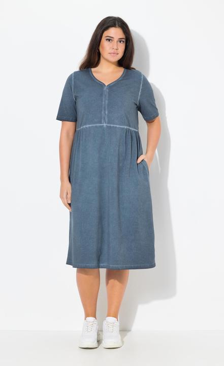 Produktbild Ulla Popken Jerseykleid, A-Linie, V-Ausschnitt, Halbarm, Taschen (50, 52)