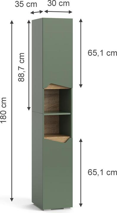 Actual product image Vicco Badschrank Marelle, Grün/Artisan, 30 x 180 cm mit Türen und offenen Fächern