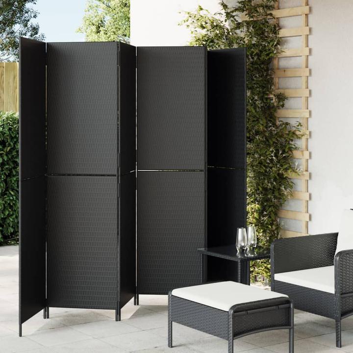 Produktbild vidaXL Paravent 6-tlg. Schwarz Poly Rattan,Farbe: Schwarz,Material