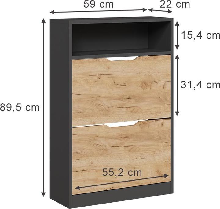 Produktbild Vicco Schuhkipper Luca, Anthrazit/Goldkraft Eiche, 22 x 89.5 cm mit 2 Fächern