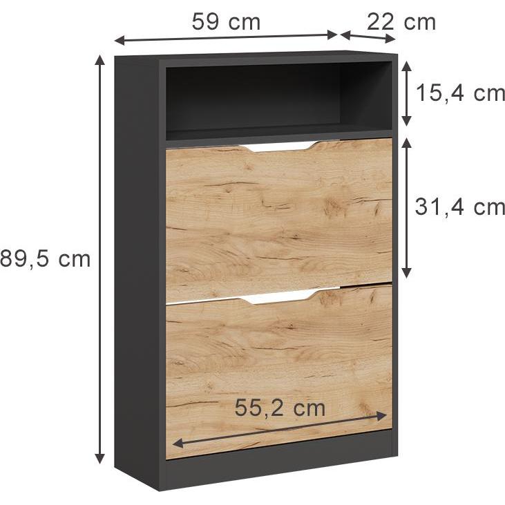 Thumbnail - Vichy, Schuhschrank, Schuhkipper Luca, Anthrazit/Goldkraft Eiche, 22 x 89.5 cm mit 2 Fächern