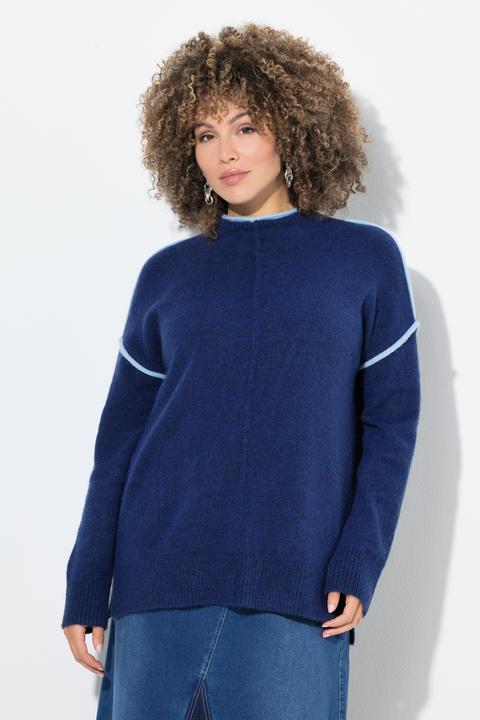 Produktbild Ulla Popken Pullover, Kontraststreifen, Oversized, Stehkragen, Langarm (60)