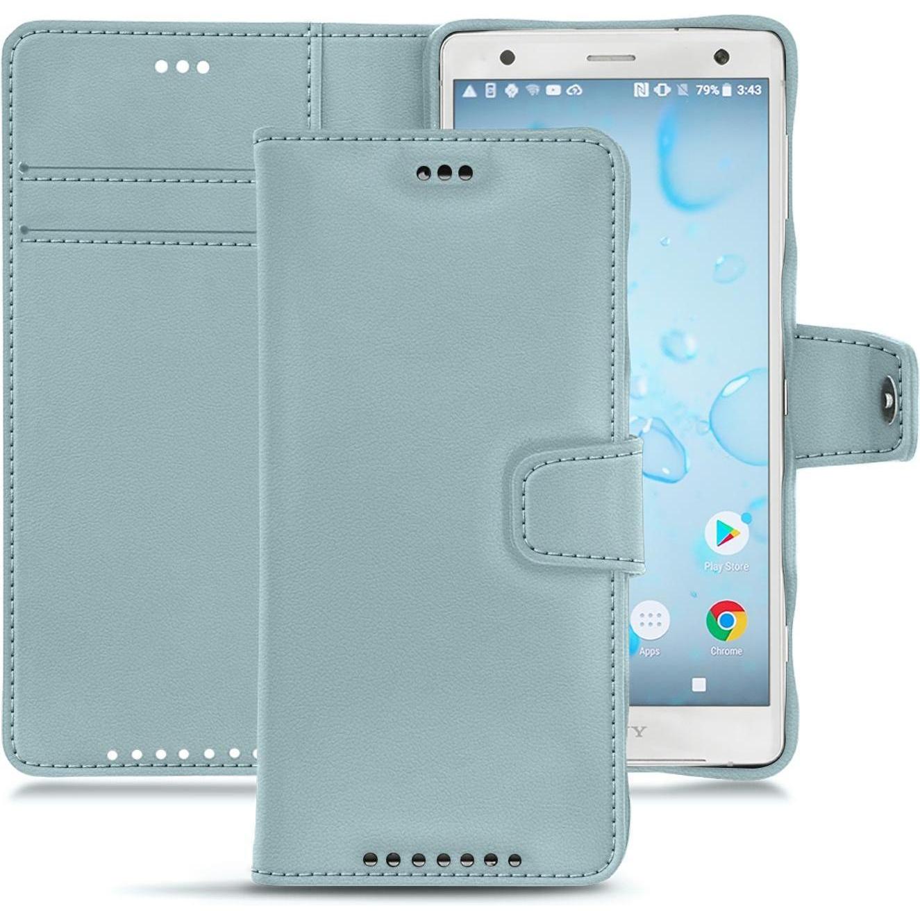 Noreve Lederschutzhülle Wallet (Sony Xperia XZ2), Smartphone Hülle, Blau