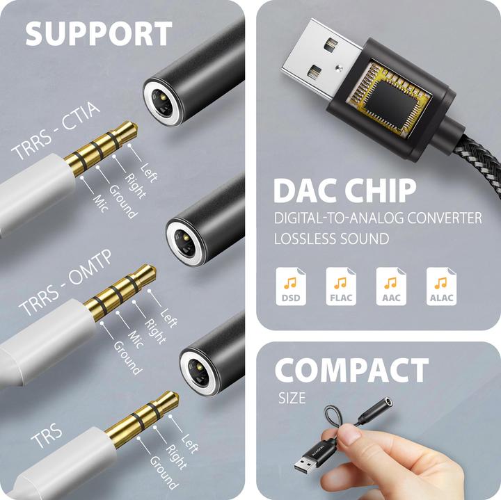 Produktbild Axagon ADA-HA, USB-A na 3.5mm jack Hi-Res DAC audio adaptér, 384kHz/32bit, stereo