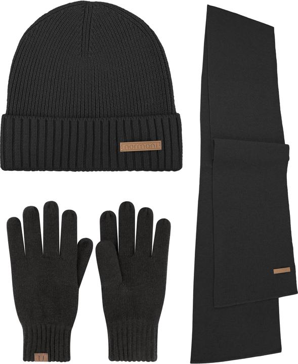Actual product image Normani Winter set made of merino wool hat, scarf and gloves smooth Yuma - 9623 (One size)