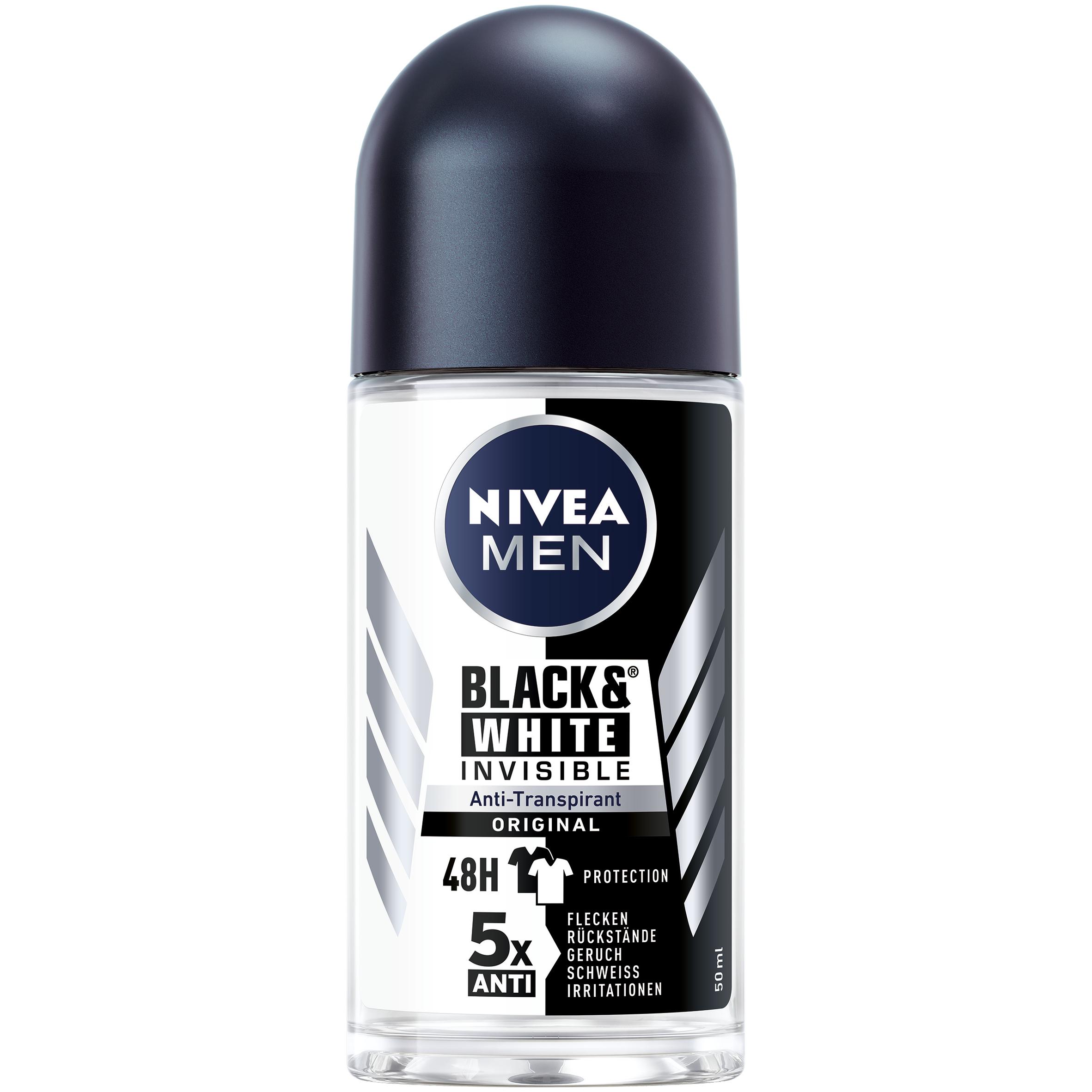 NIVEA MEN, Deo, Black & White Invisible Original (Roll-on, 50 ml)