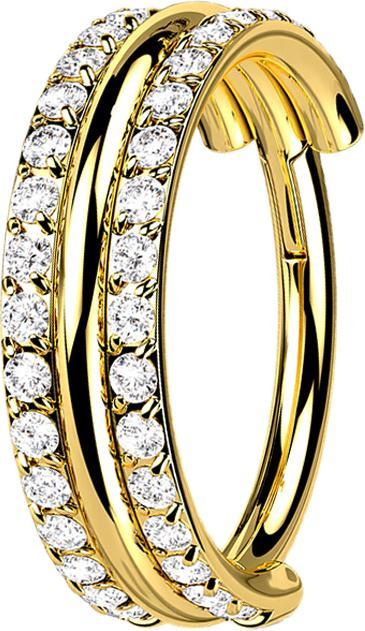 Actual product image Star Piercing Micro Segment Ring hinged gold plated three rings double row crystals (Titanium, without brass)