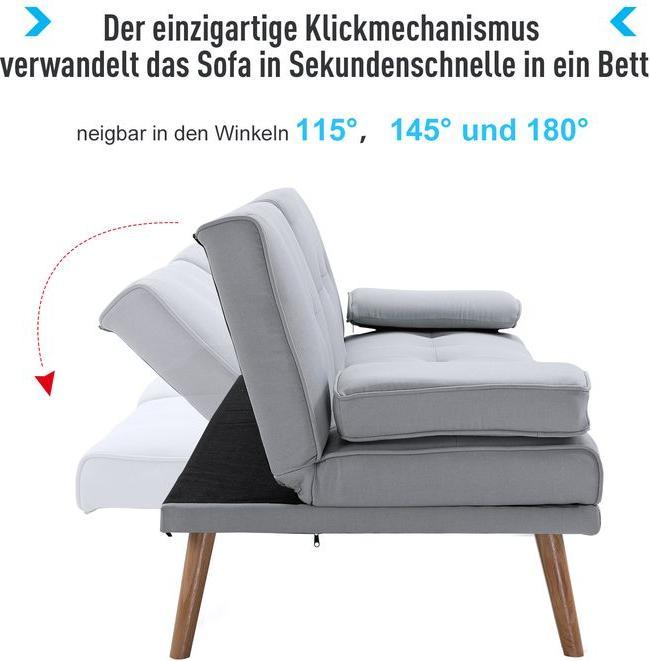 Image du produit Swisshandel24 Canapé-lit Canapé-lit 3 places lin gris clair 181 x 77 x 72 cm (3 places)