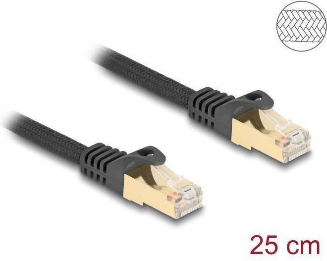 Actual product image Delock RJ45 network cable with braided sheath Cat.6A S/FTP St (S/FTP, CAT6a, 0.25 m)