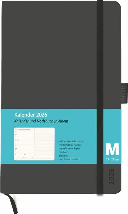 Produktbild Kombitimer schwarz mittel 2026 (1 Woche / 2 Seiten)