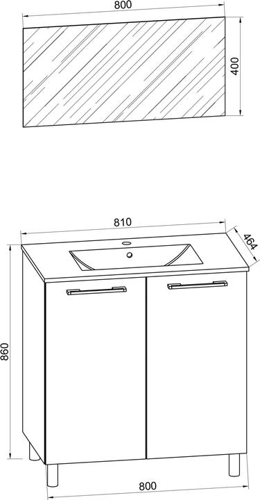 Nutritional values and ingredients VCM 3-piece stand washbasin washbasin Badinos 2 revolving doors mirror
