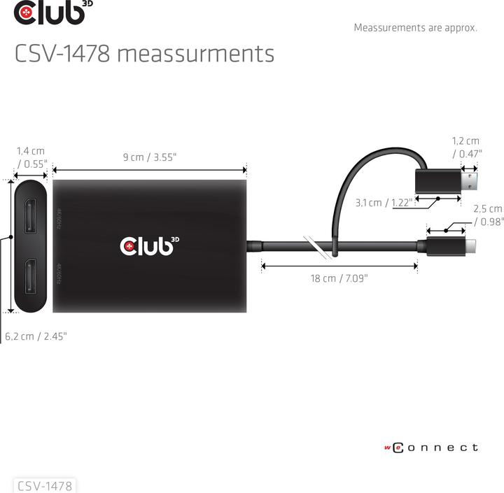 Produktbild Club 3D Club3D Adapter USB-C > 2x DP 4K@60Hz mit USB-A Adapter St/Bu retail (USB-A, 27.50 cm)