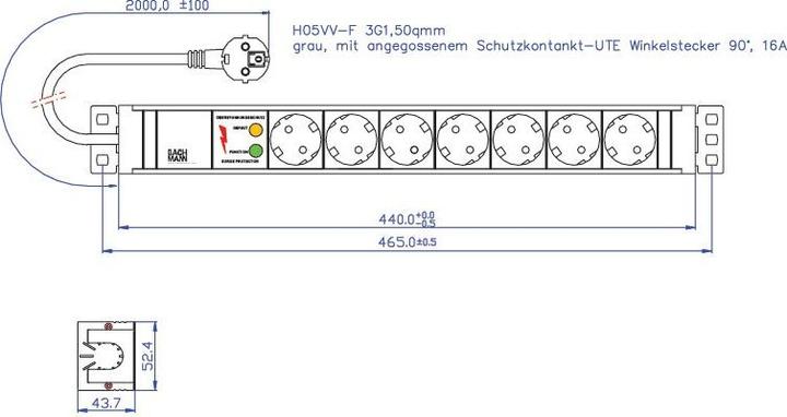 Nährwerte und Zutaten Bachmann Verlängerungsschnur (Rack (7 x, CEE 7/3, 2 m)