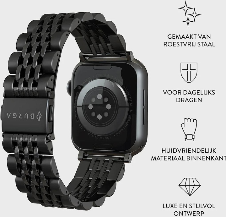 Immagine prodotto Burga Apple Watch Metallgurt - Chic Royal - Schwarz - 38 mm / 40 mm / 41 mm (Acciaio inossidabile)