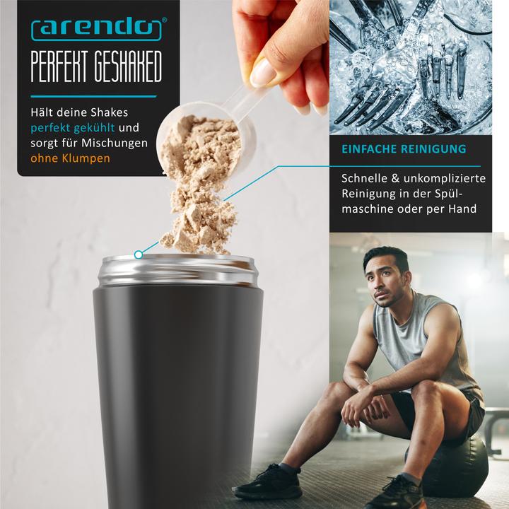 Actual product image Arendo Protein Shaker Edelstahl 750 ml, Eiweissshaker, verschliessbar, spülmaschinengeeignet, BPA-frei (0.75 l)