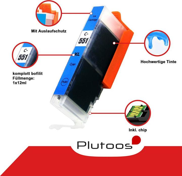 Produktbild Plutoos Canon CLI-551 C Patrone XXL kompatibel, Cyan (C)