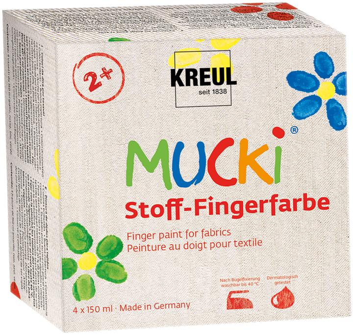 Produktbild Kreul Mucki Fingerfarbe Textil 4er Set (Gelb, Rot, Blau, Grün, 600 ml)