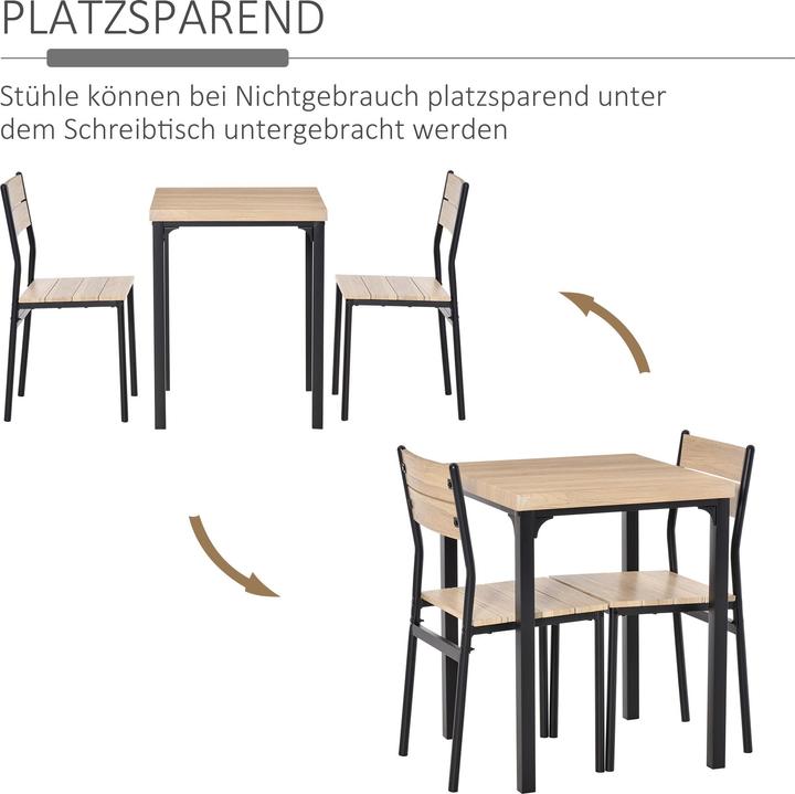 Produktbild Homcom Esstisch-Set mit 1 Tisch + 2 Stühlen (60 x 60 x 76 cm)