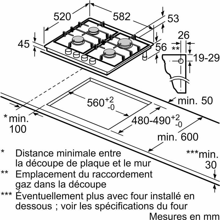 Produktbild Bosch Hausgeräte Serie 6 PCP6A5B90 Kochfeld, Edelstahl Integriert Gaskochfeld 4 Zone(n)