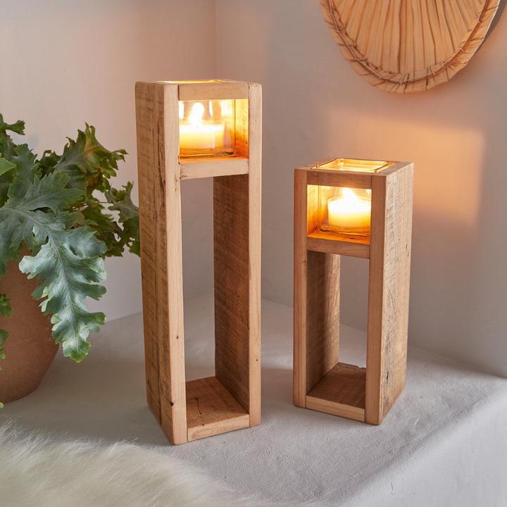 Actual product image Angela Bruderer Windlichtsäule "Wood", 2er-Set (2 x, 11 x 11 cm)
