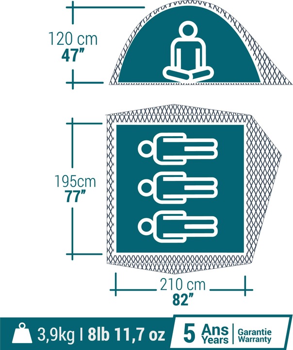 Immagine prodotto Quechua MH100 (Tenda a cupola, 4.10 kg, 3 persone)
