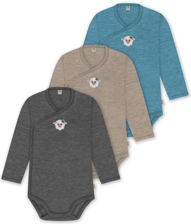 Produktbild Normani 3er Set Baby-Body Wickelbody Langarm Toddler-Bodysuit aus Merinowolle - 9357 (68)