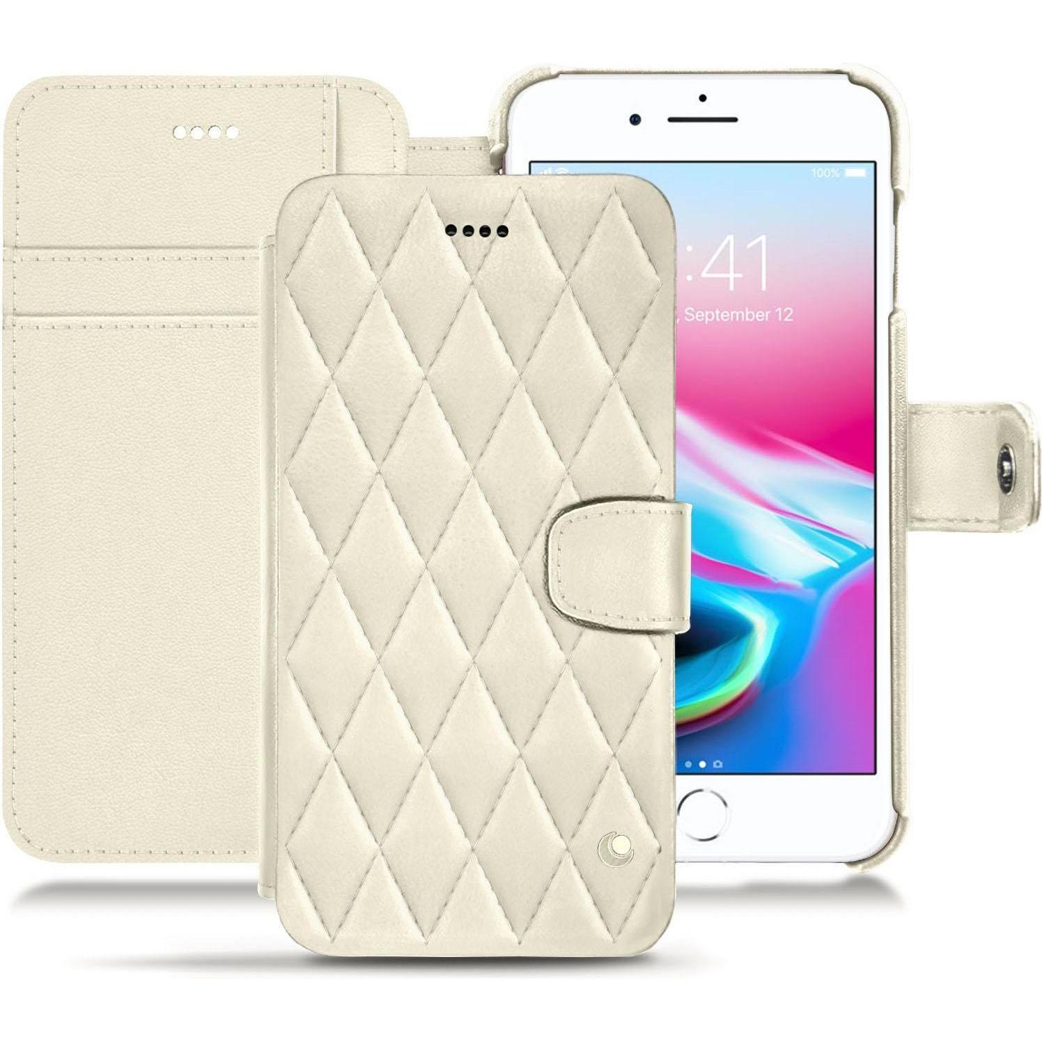 Noreve Lederschutzhülle Wallet (Apple iPhone 8 Plus), Smartphone Hülle, Weiss