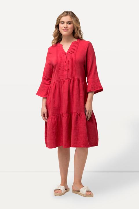 Image du produit Ulla Popken Robe en mousseline, col tunisien et manches 3/4, silhouette en A évasée (46, 48)