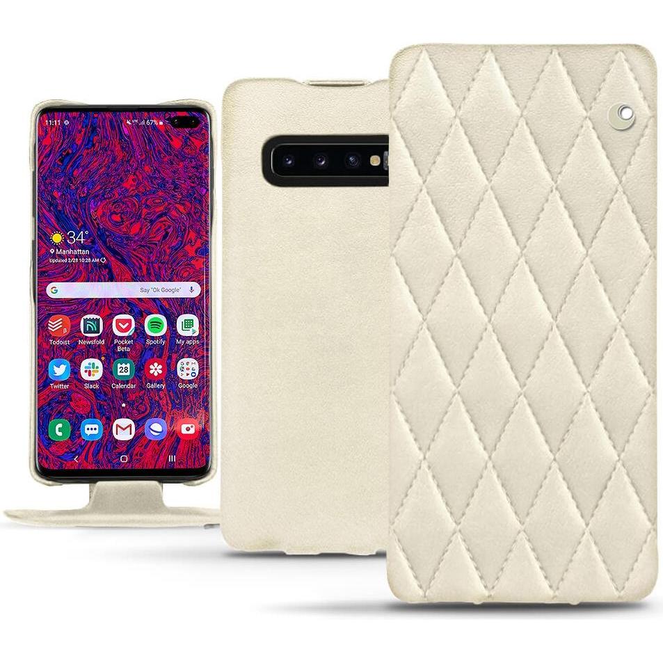 Noreve Lederschutzhülle vertikal (Samsung Galaxy S10+), Smartphone Hülle, Weiss