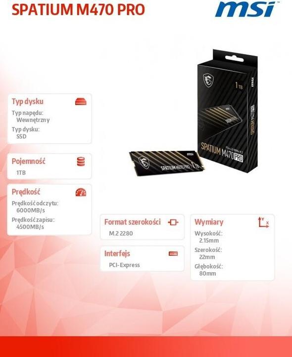 Actual product image MSI Spatium M470 Pro (1000 GB, M.2 2280)