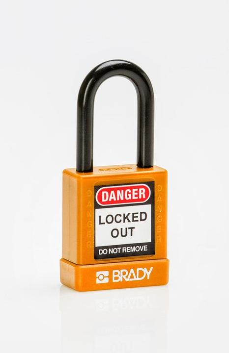 Productafbeelding Brady Hoog veiligheidsslot, Aluminium slot met Nylon bescherming, Met stalen beugel, Oranje, 38mm beugel