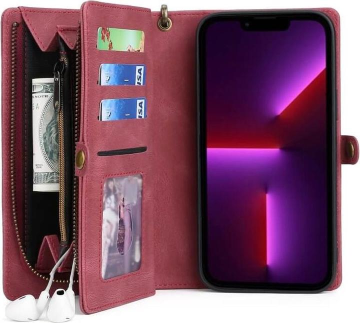 Actual product image Megshi iPhone 15 - 2-1 wallet case red (Apple iPhone 15)