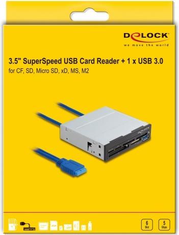 Image du produit Delock 3,5Zoll SuperSpeed USB Card Reader 6 Slots + 1 x USB Typ-A Buchse (USB 3.2)